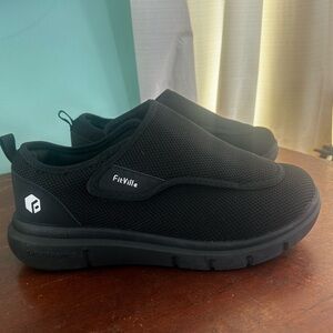 FitVile Men11.5 EEW Wide Black Mesh Shoes Arch & Heel Support Adjustable Walking